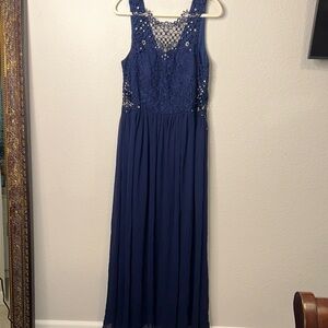 City Studio Elegant Blue Lace Maxi Dress